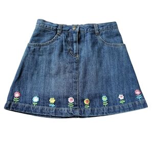 Gymboree Floral Embroidered A-Line 200% Cotton Mini Denim Skirt--Girls 6